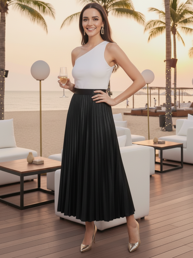 [ULSS19BT09-19-013-02] Pleated Midi Skirt (S, Black)
