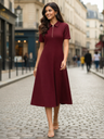 Stretchable Front Zip-up Midi Dress