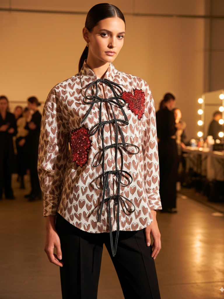 Printed Tie-Up Full Sleeve Sequinned Cotton Shirt