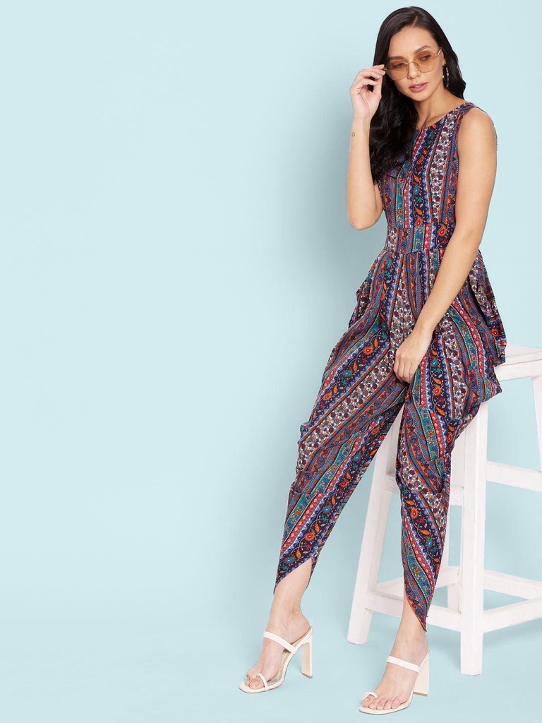 [ULSS19DR09-32-763-02] Elasticated Ethnic Dhoti Jumpsuit (S, Multicolour)