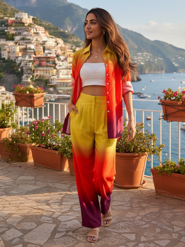 [ULSS22CM17-21-829-02] The Alia Set - Shaded Cotton Linen 2 Piece Set (S, Yellow)