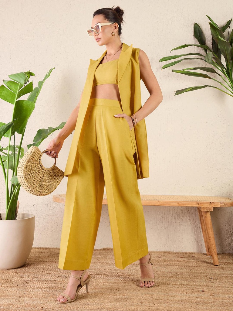 [ULSS23CM17-37-170-02] Three Piece Linen Co-ord Set (S, Mustard)