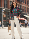 Printed Cotton Shirt with Tie Up Sleeves