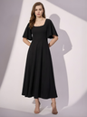 Stretchable Ruffled Sleeve Fit & Flare Dress