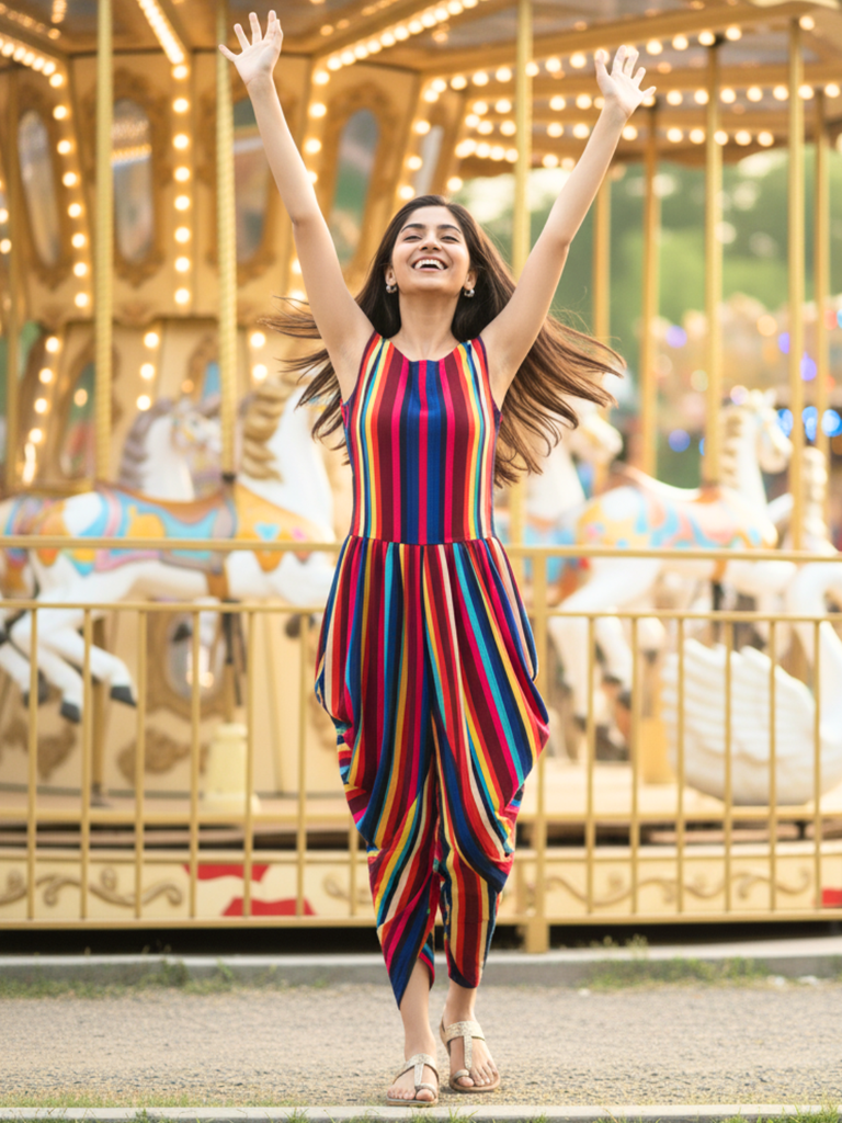 [ULKW20DR10-06-774-00] Elasticated Dhoti Jumpsuit for Girls (7-8 Years)