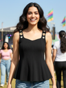 Stretchable Ribbed Embellished Peplum Top