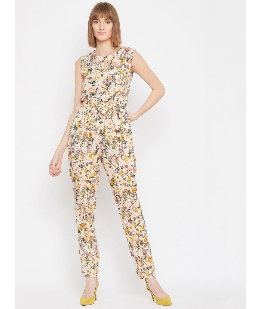 [ULSS16DR03-20-717-02] Floral Keyhole Jumpsuit with Belt (S, Yellow)