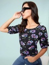 Floral Printed Stretchable Puff Sleeve Top