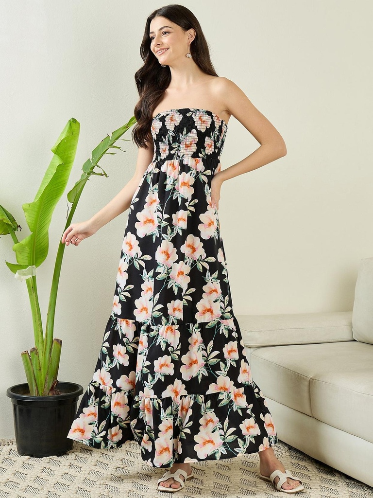 [ULSS25DR19-64-748-02] Strapless Smocked Maxi Dress (S, Black)