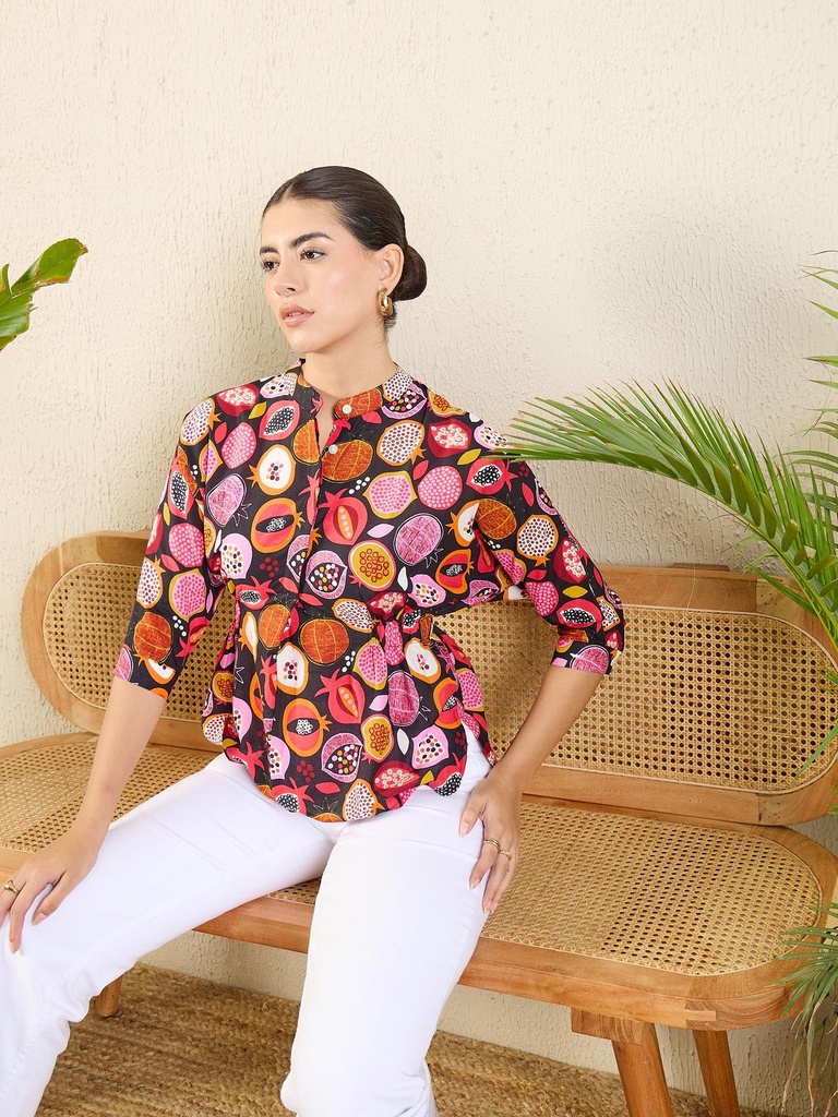 [ULSS24TP18-83-964-02] Printed Cotton Mock Neck Shirt (S)