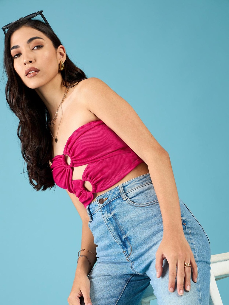 [ULSS24TP18-54-109-02] Ring Accent Tube Top (S, Pink)