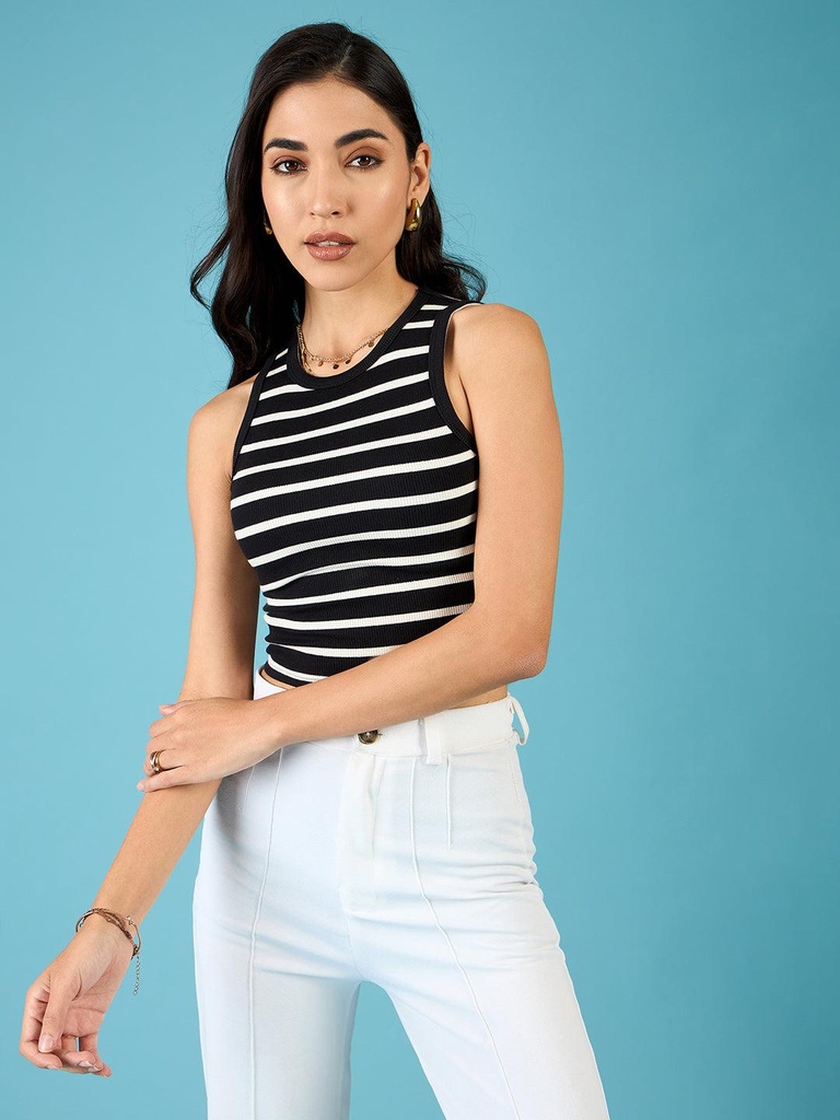[ULSS24TP18-40-911-02] Stretchable Ribbed Sleeveless Crop Top (S, Black)