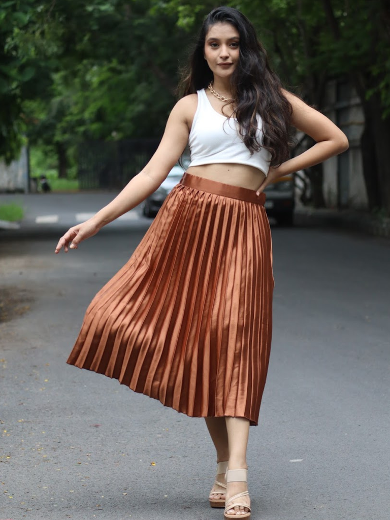 [ULSS19BT09-19-020-02] Pleated Midi Skirt (S, Brown)