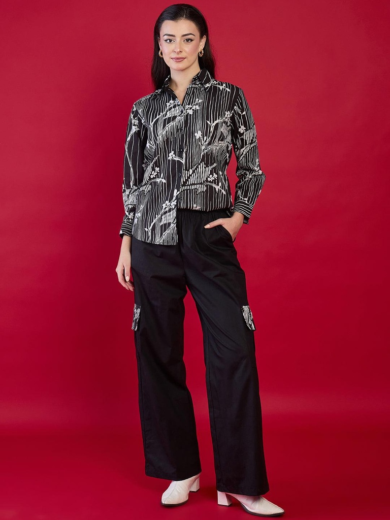 [ULSS25CM21-38-315-02] Pure Cotton Printed Shirt With Cargo Pants (S)