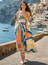 Pure Linen Shoulder Tie-Up Midi Dress