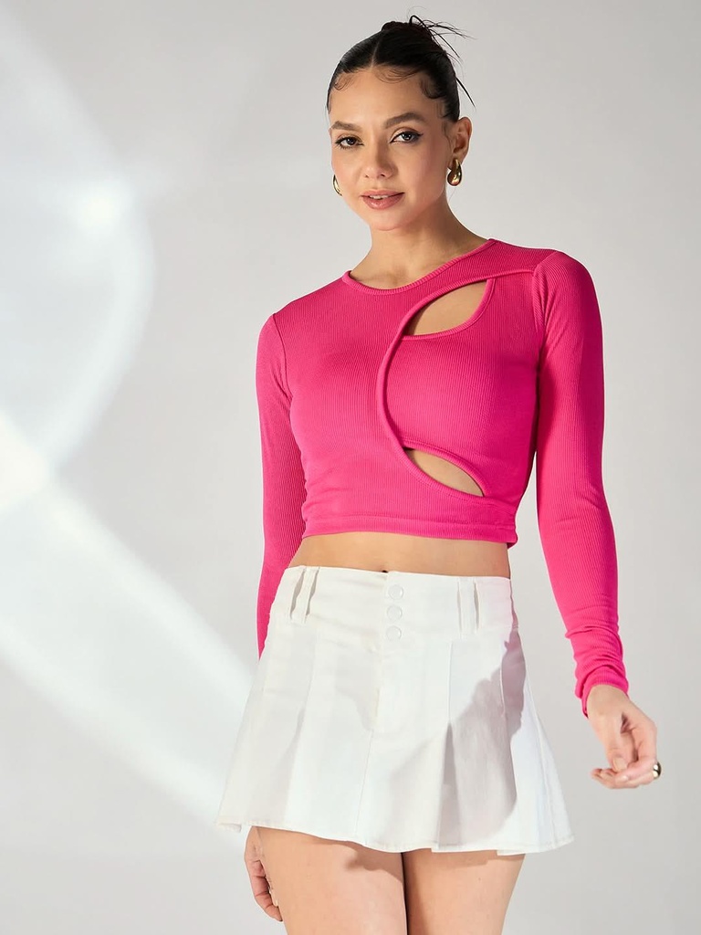 [ULSS23TP17-66-109-02] Stretchable Ribbed Top with Front Cut Outs (S)