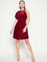 Ruffle Detail Stretchable Velvet Skater Dress