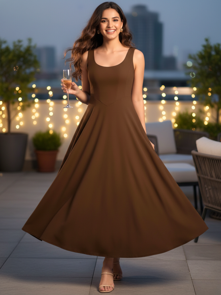 [ULSS25DR20-59-310-02] Stretchable Corset Fit & Flare Midi Dress (S)