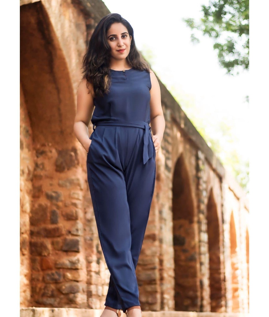 [ULSS16DR03-20-096-02] Keyhole Jumpsuit with Belt (S, Blue)
