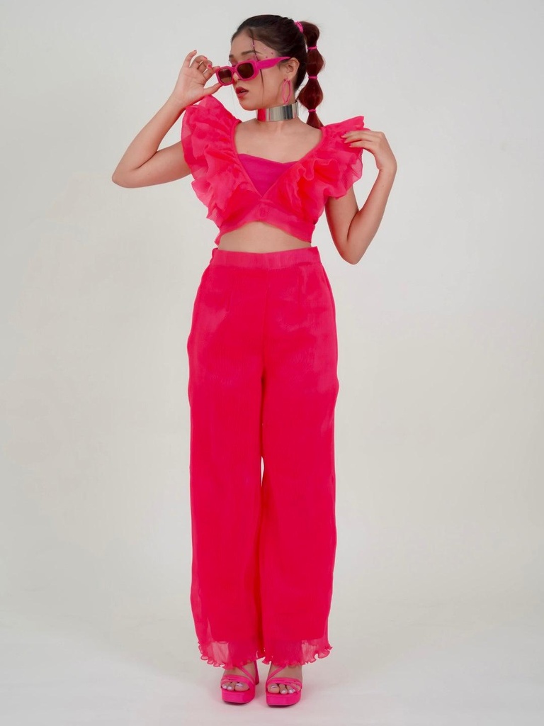 [ULSS22BT14-13-109-02] Pleated Organza Pants (S, Barbie Pink)