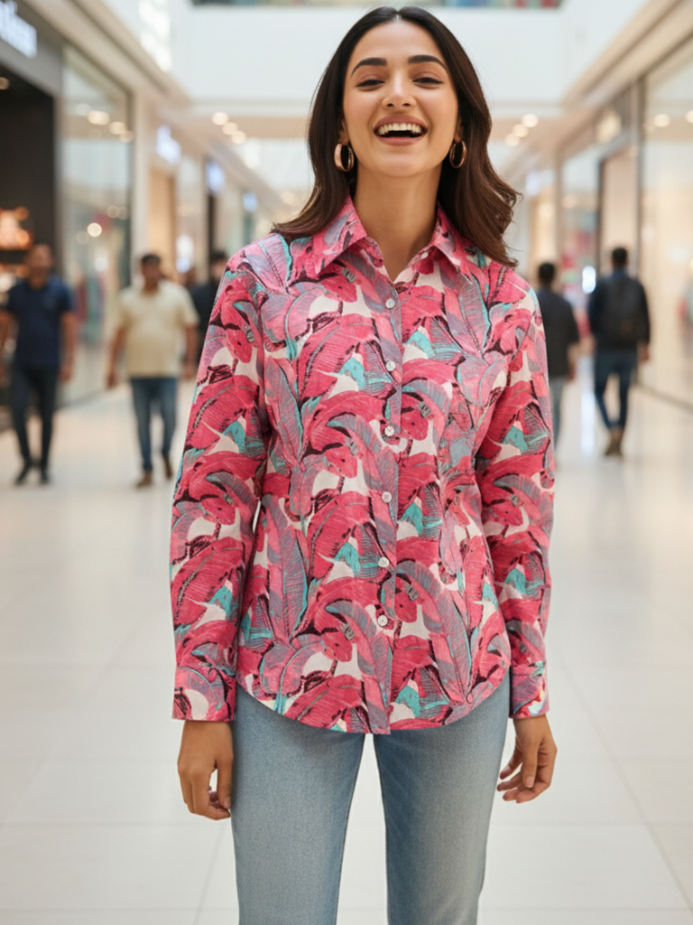 [ULSS23TP17-34-943-02] Printed Cotton Shirt (S, Onion Pink)