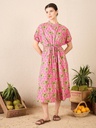 Cotton Side Waist Tie-Up Midi Dress