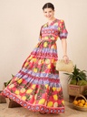 Puffed Sleeve Tiered Cotton Maxi Dress