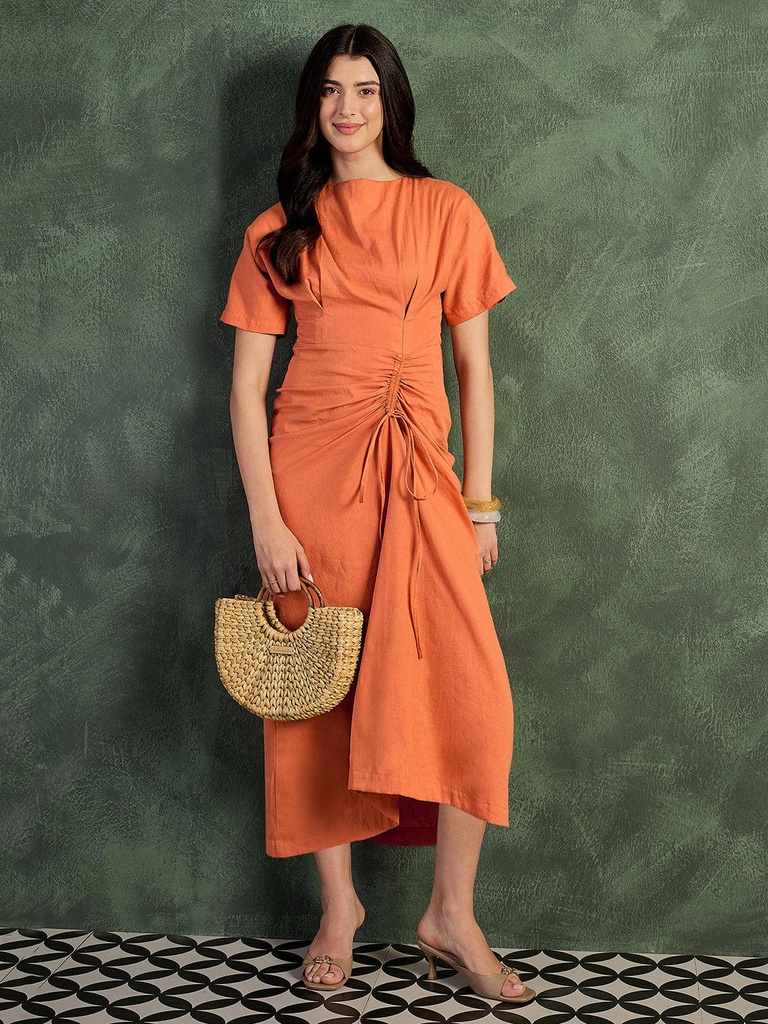 [ULSS25DR20-98-044-02] Cotton Drawstring Midi Dress (S, Orange)