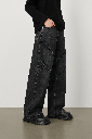 Cross Pleated Wide Leg Jeans // Washed Black