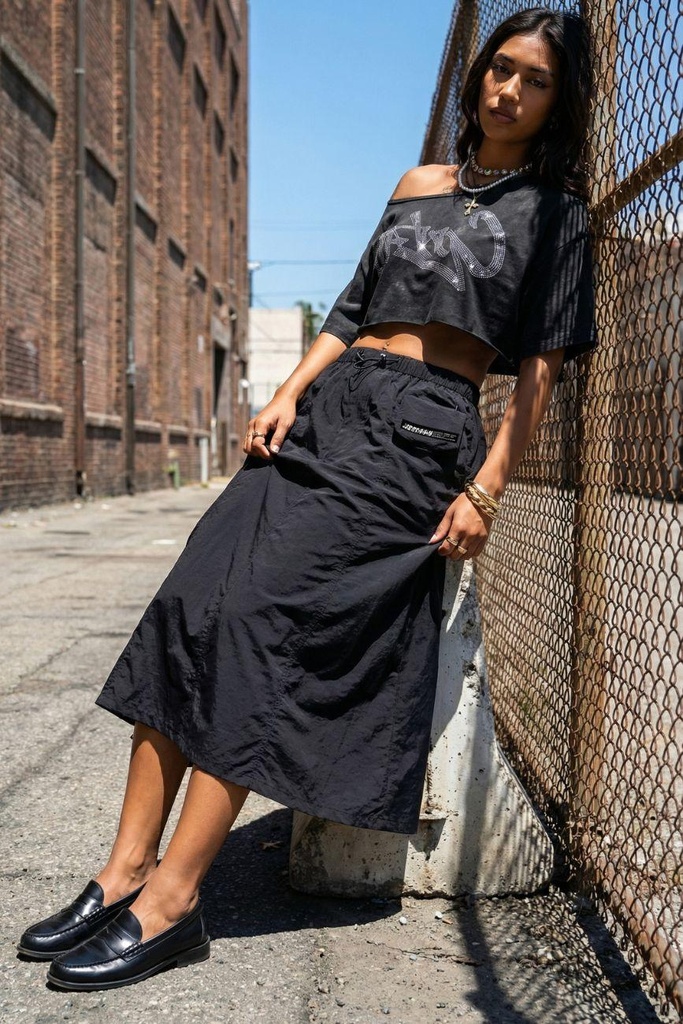 [25SKREG22_BK_S/28] Cargo Parachute Skirt // Black (S/28)
