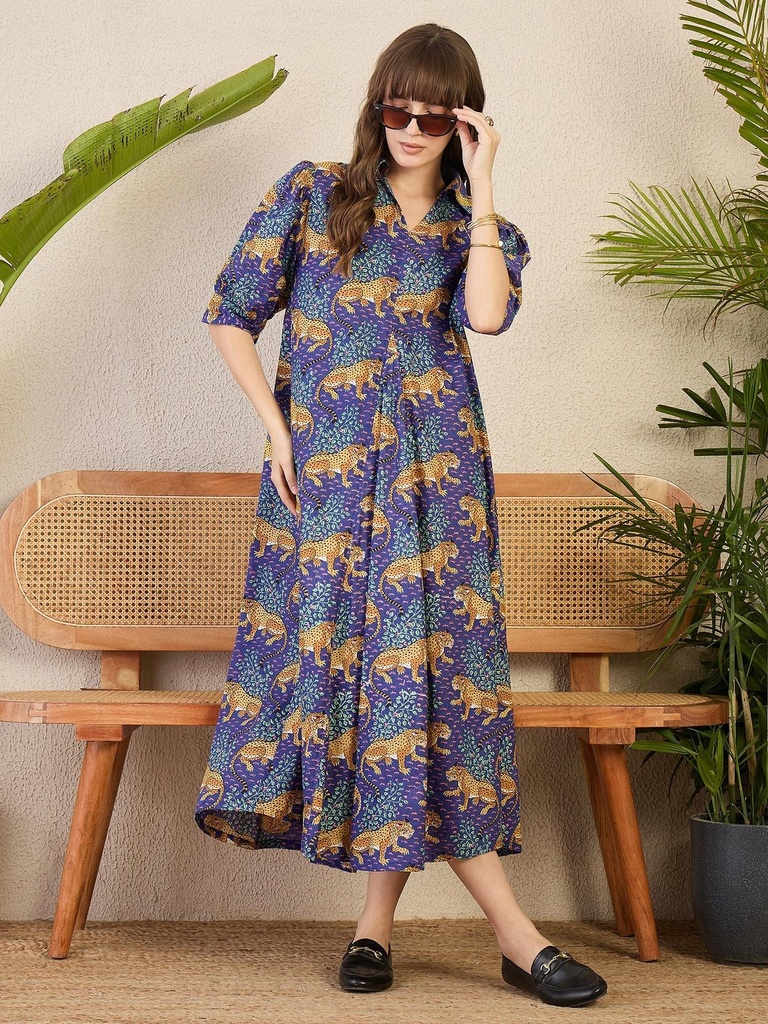 [ULSS24DR18-86-853-02] Front Pleated Cotton Midi Dress (S, Ultra Violet)