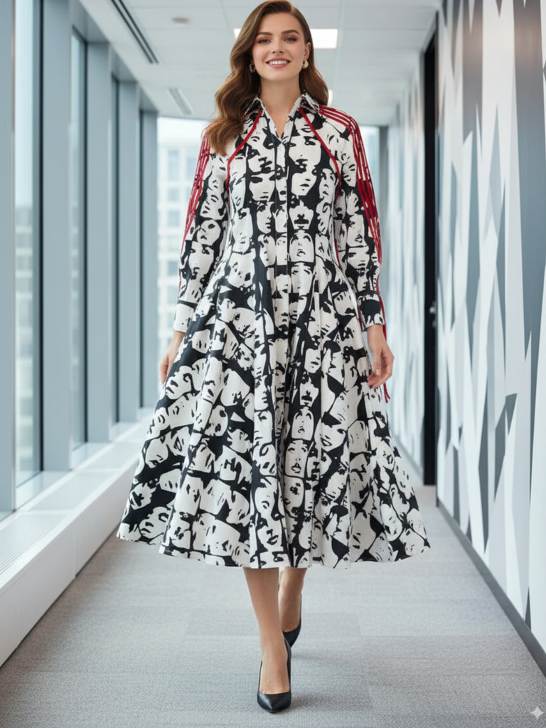 [ULSS25DR19-55-879-02] Cotton Cape Sleeves Midi Dress (S)