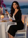 Stretchable Dual Tone Full Sleeves Midi Dress