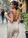 Printed Half Sleeve Stretchable Backless Top