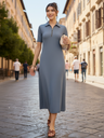 Stretchable Front Zip-up Midi Dress