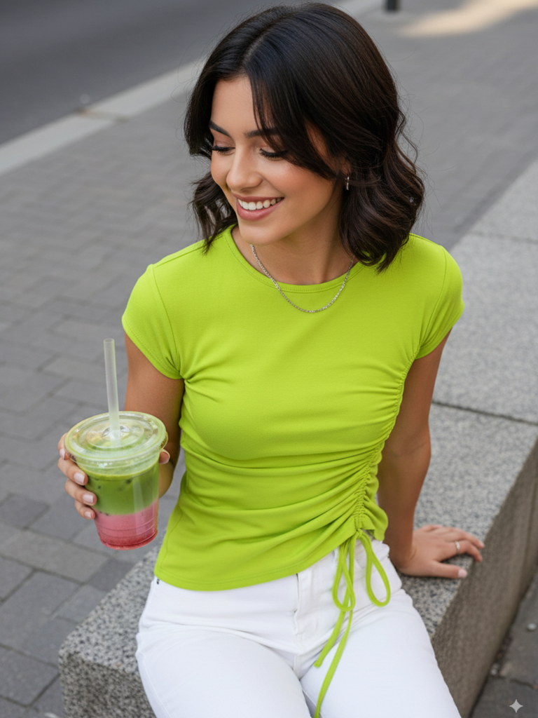 [ULSS24TP18-19-065-02] Half-Sleeve Stretchable Drawstring Top (S)